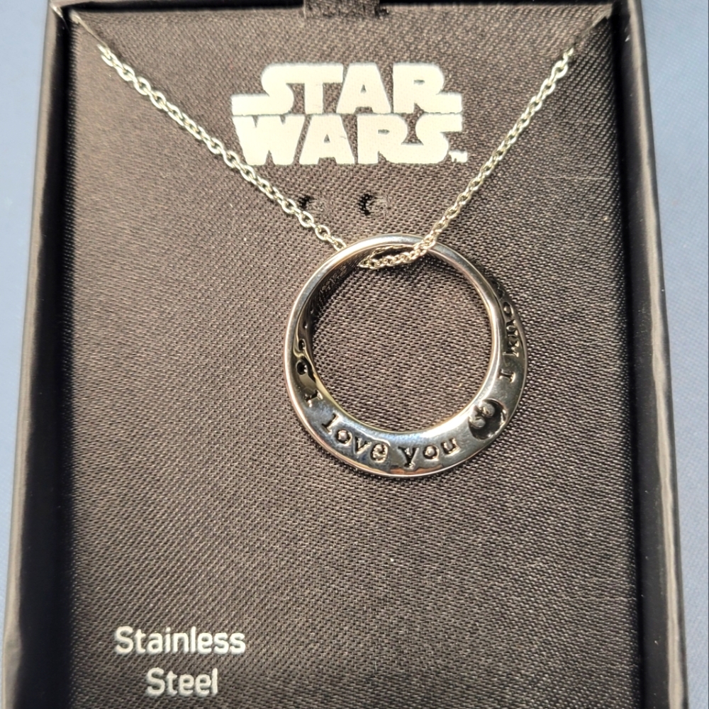 Star Wars™ "I love you. I know" Laser Etched Stainless Steel Mobius Necklace 18" - Picture 4 of 6